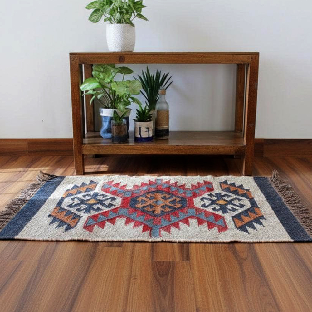 Handmade Jute Multicolor Vintage Dhurrie For Home